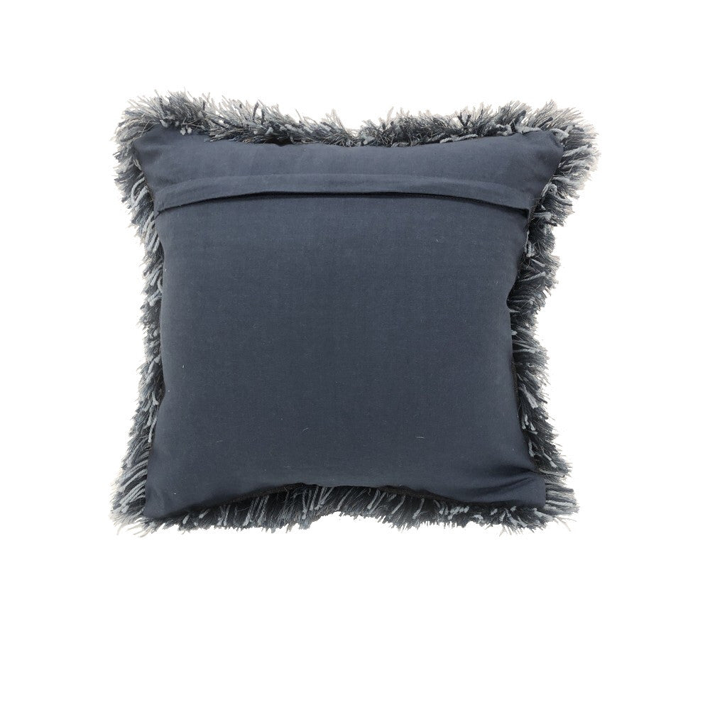 18" X 18" Blue Polyester Zippered Pillow With Shag