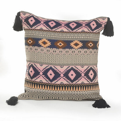 20" X 20" Navy And White 100% Cotton Geometric Zippered Pillow
