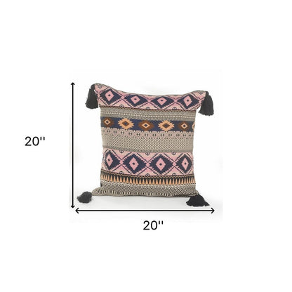 20" Black and Yellow Throw Pillow with Tassels