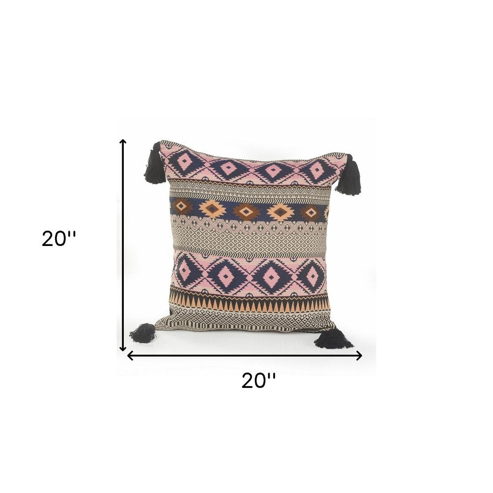 20" Black and Yellow Throw Pillow with Tassels