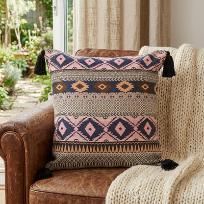 20" X 20" Navy And White 100% Cotton Geometric Zippered Pillow