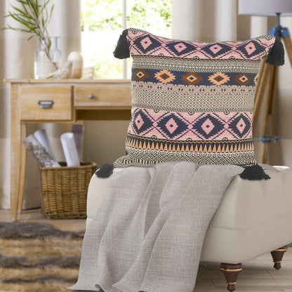 20" Black and Yellow Throw Pillow with Tassels