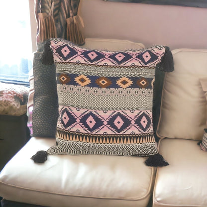 20" Black and Yellow Throw Pillow with Tassels