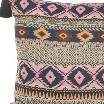 20" X 20" Navy And White 100% Cotton Geometric Zippered Pillow