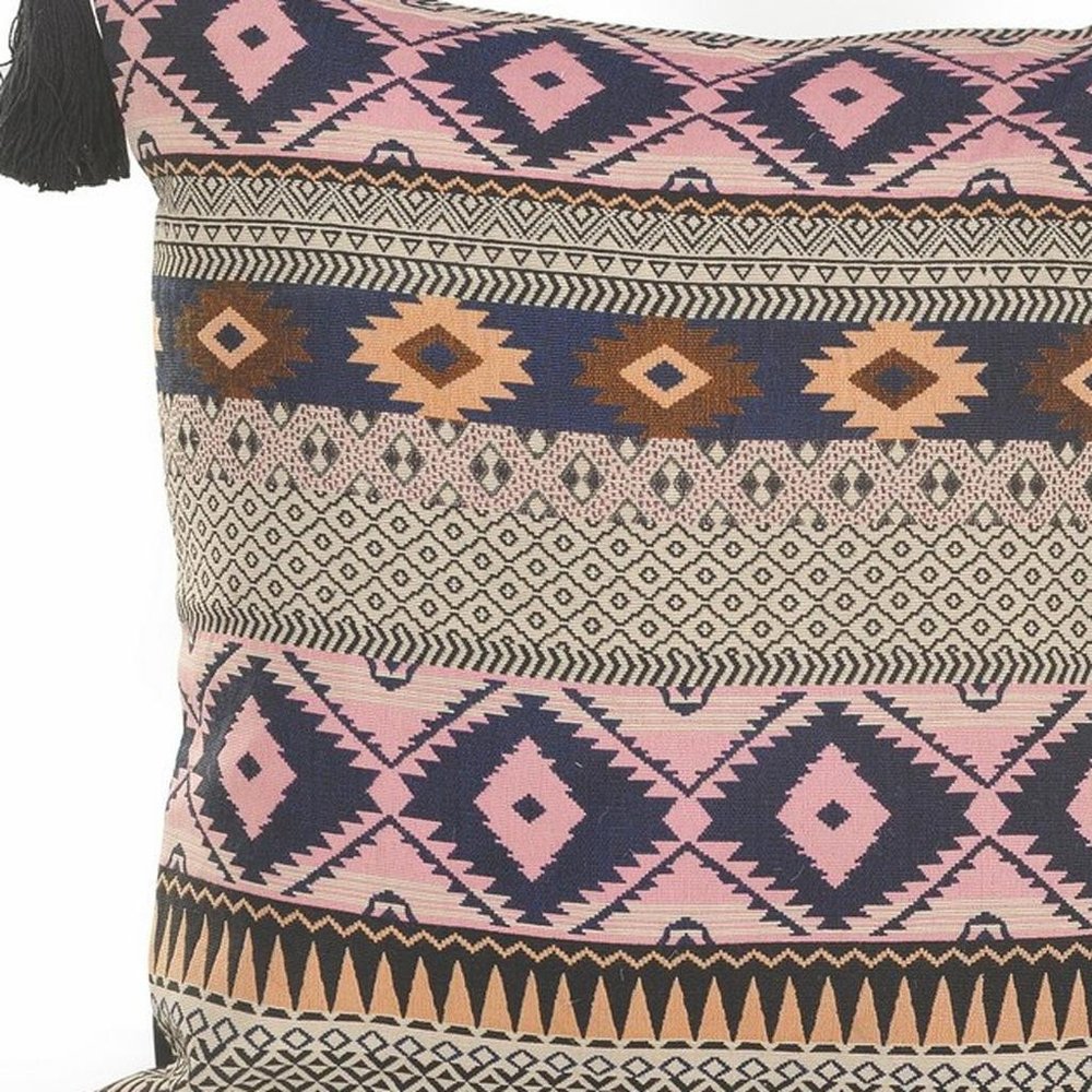 20" X 20" Navy And White 100% Cotton Geometric Zippered Pillow