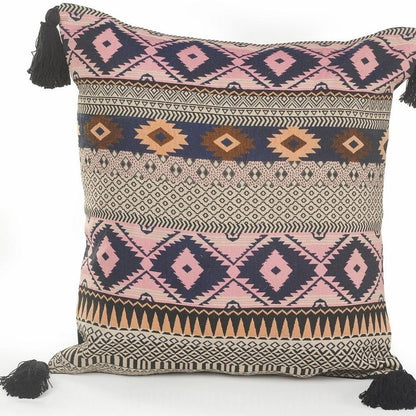 20" X 20" Navy And White 100% Cotton Geometric Zippered Pillow