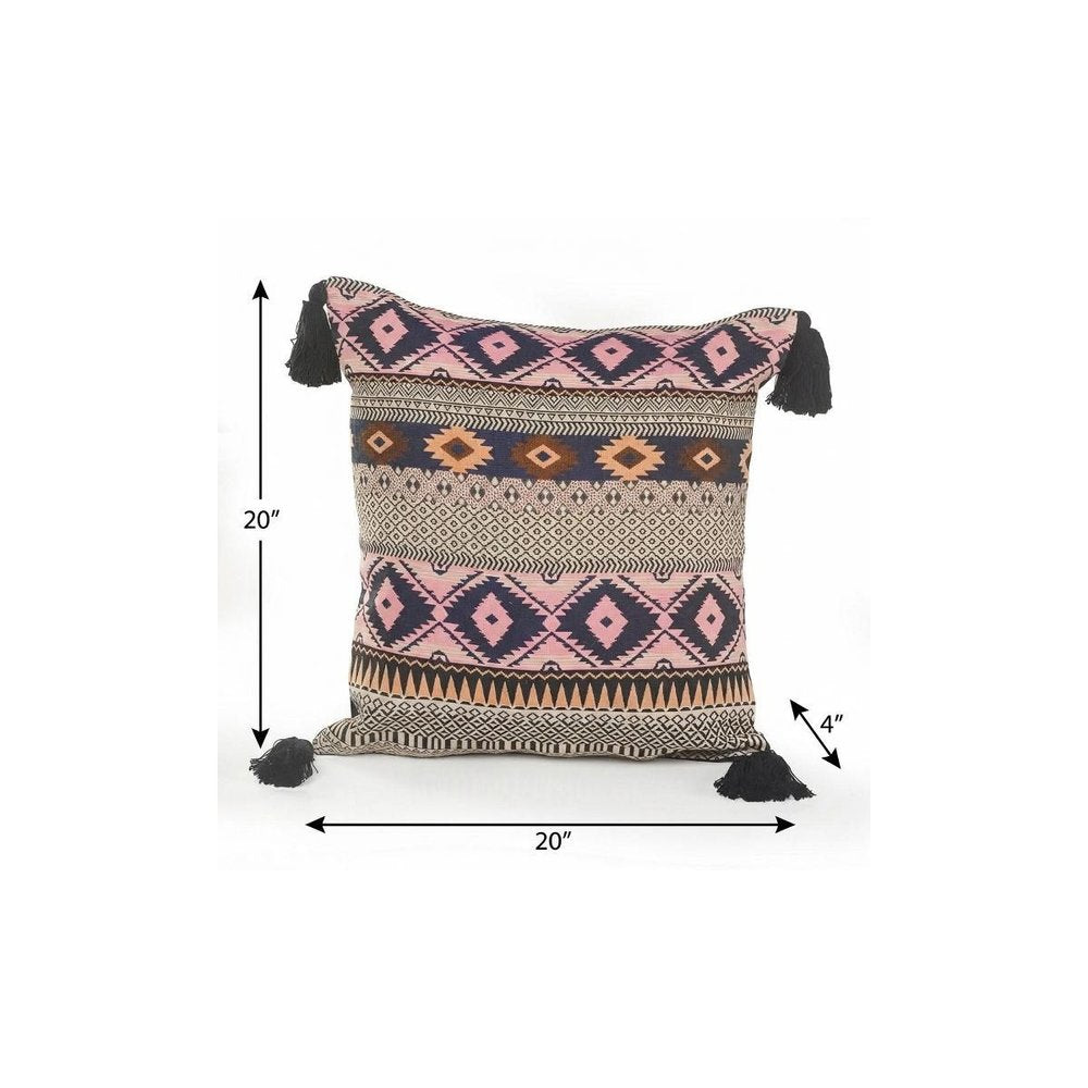 20" X 20" Navy And White 100% Cotton Geometric Zippered Pillow