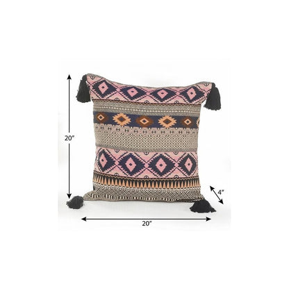 20" X 20" Navy And White 100% Cotton Geometric Zippered Pillow