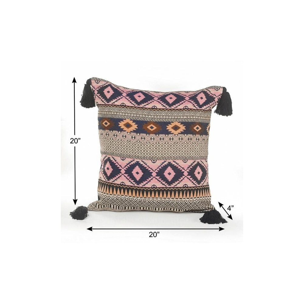 20" X 20" Navy And White 100% Cotton Geometric Zippered Pillow