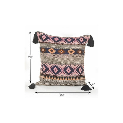 20" X 20" Navy And White 100% Cotton Geometric Zippered Pillow