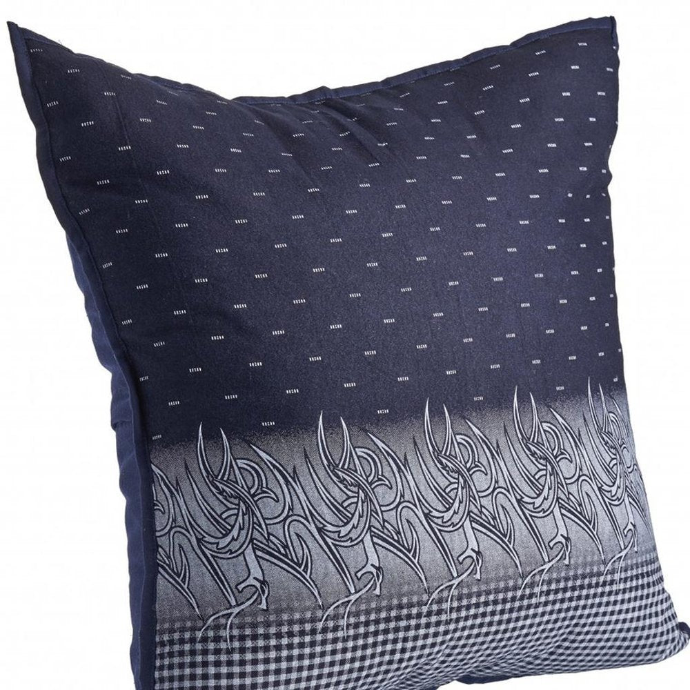 20" X 20" Navy And White 100% Cotton Geometric Zippered Pillow
