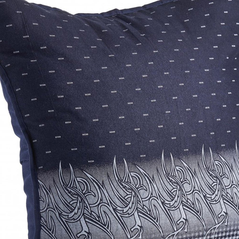 20" X 20" Navy And White 100% Cotton Geometric Zippered Pillow