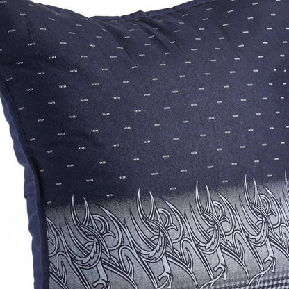 20" X 20" Navy And White 100% Cotton Geometric Zippered Pillow