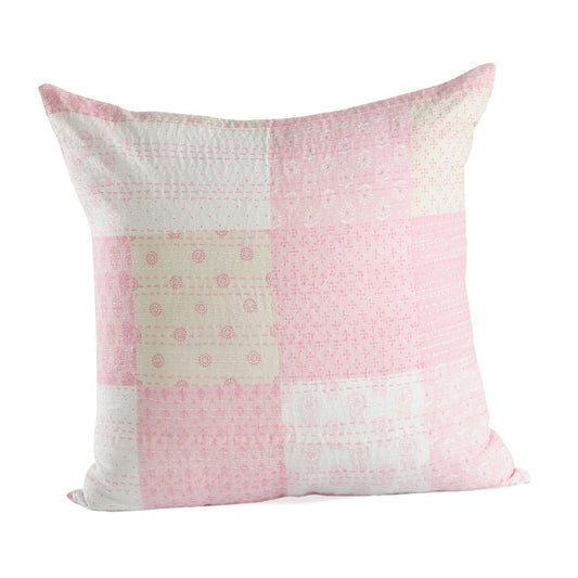20" X 20" Beige Gray And Off-White 100% Cotton Patchwork Zippered Pillow