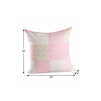 20" X 20" Beige Gray And Off-White 100% Cotton Patchwork Zippered Pillow