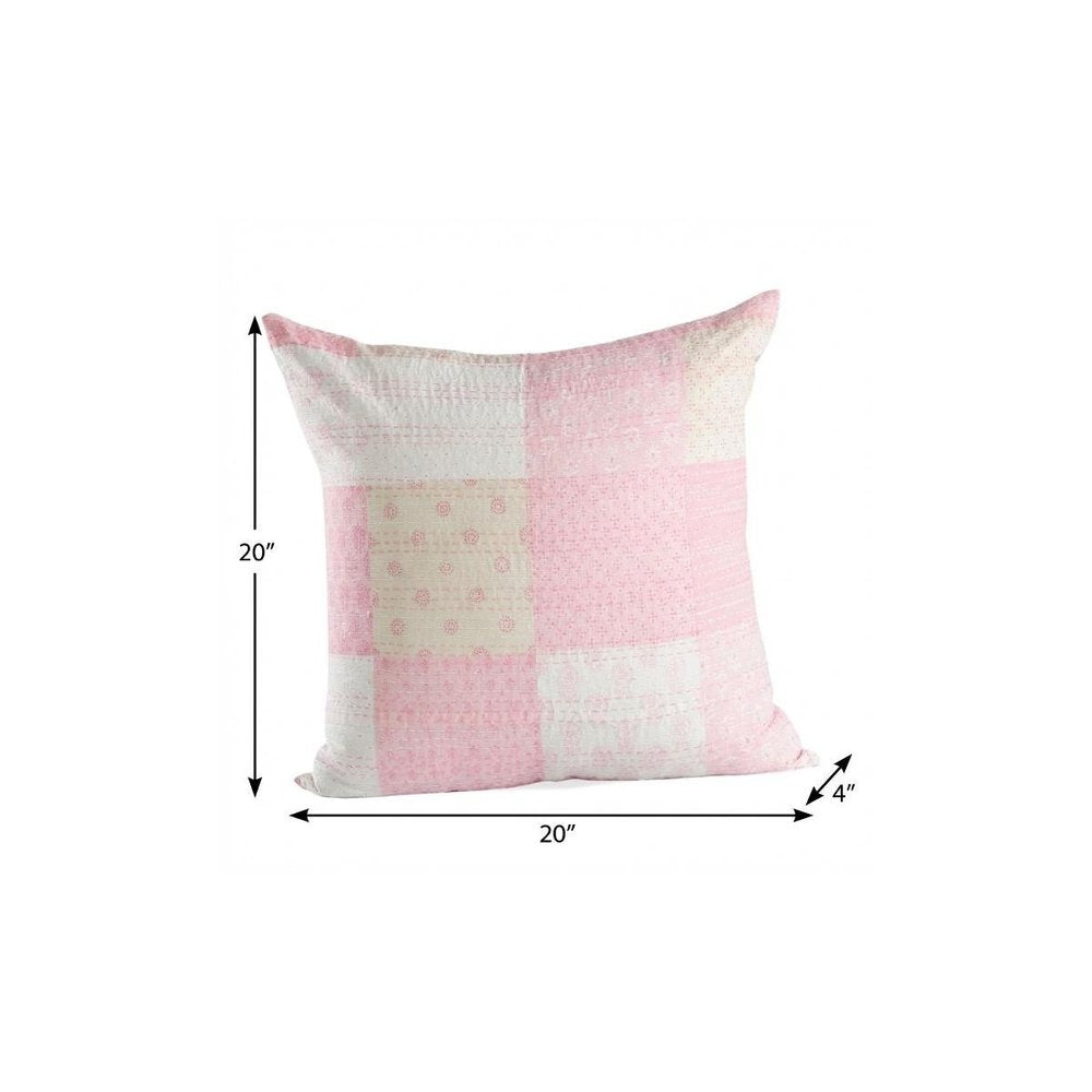 20" X 20" Beige Gray And Off-White 100% Cotton Patchwork Zippered Pillow