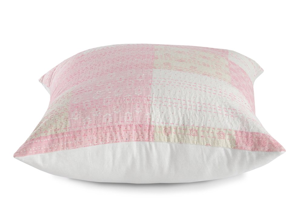 20" X 20" Beige Gray And Off-White 100% Cotton Patchwork Zippered Pillow