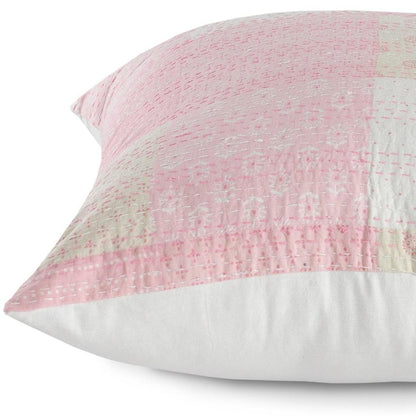 20" X 20" Beige Gray And Off-White 100% Cotton Patchwork Zippered Pillow