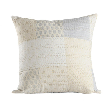20" Pink And Off White Patchwork Cotton Throw Pillow