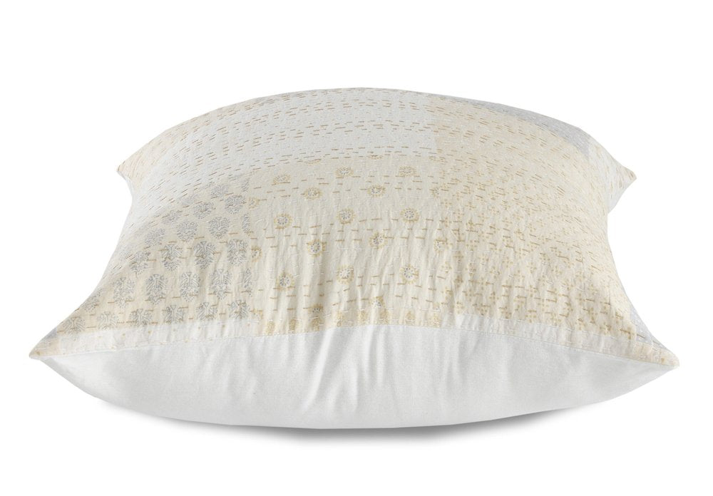 20" X 20" Beige Gray And Off-White 100% Cotton Patchwork Zippered Pillow