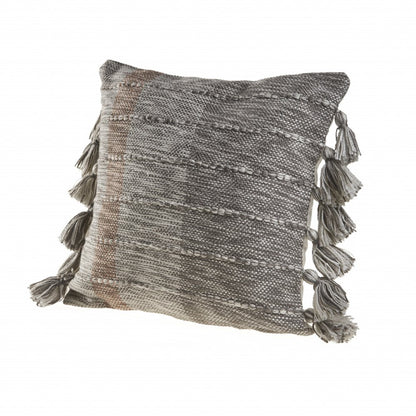 20" Gray And Light Brown Striped Throw Pillow with Tassels