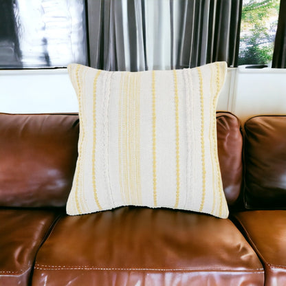 20" X 20" White Blue Gray And Tan 100% Cotton Striped Zippered Pillow