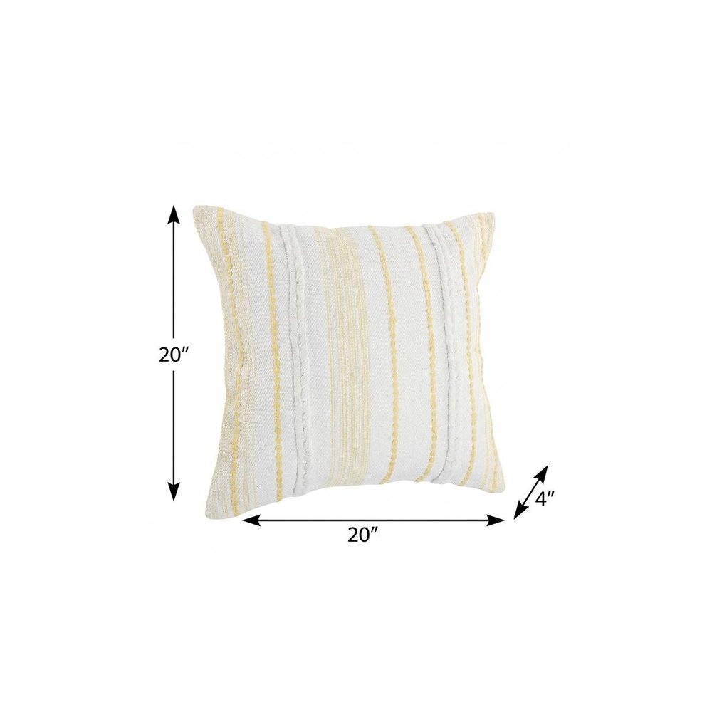 20" X 20" White Blue Gray And Tan 100% Cotton Striped Zippered Pillow