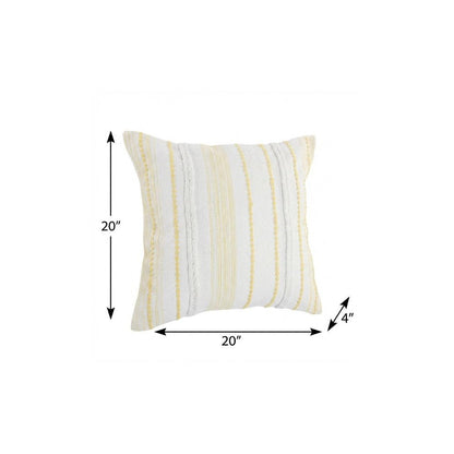 20" X 20" White Blue Gray And Tan 100% Cotton Striped Zippered Pillow