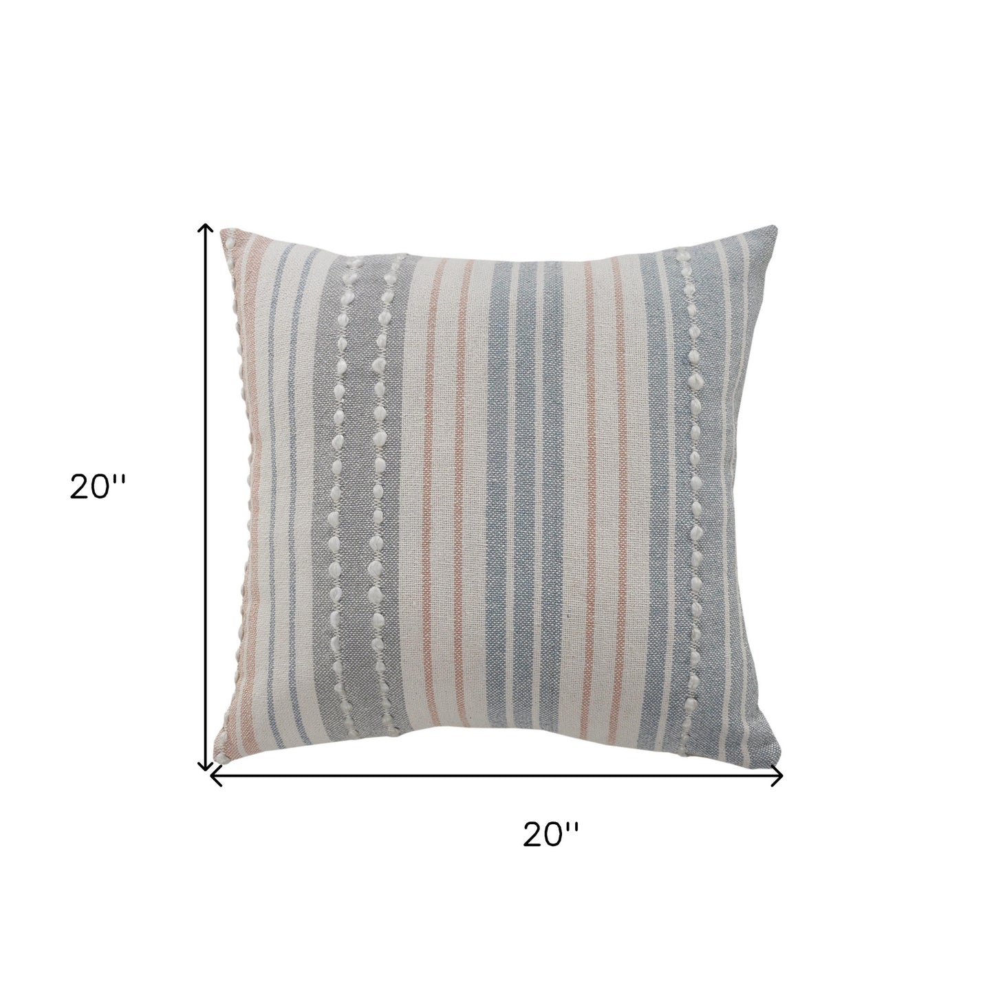 20" X 20" White Blue Gray And Tan 100% Cotton Striped Zippered Pillow