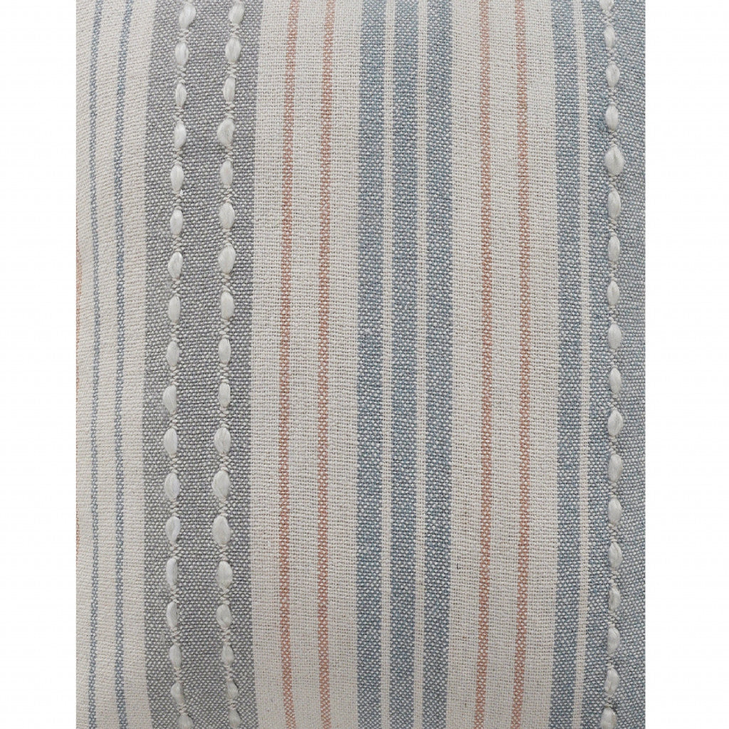 20" X 20" White Blue Gray And Tan 100% Cotton Striped Zippered Pillow