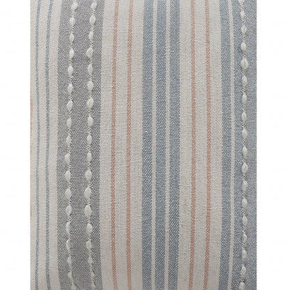 20" X 20" White Blue Gray And Tan 100% Cotton Striped Zippered Pillow