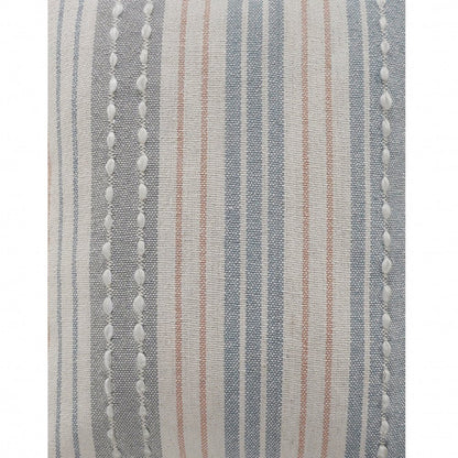 20" X 20" White Blue Gray And Tan 100% Cotton Striped Zippered Pillow