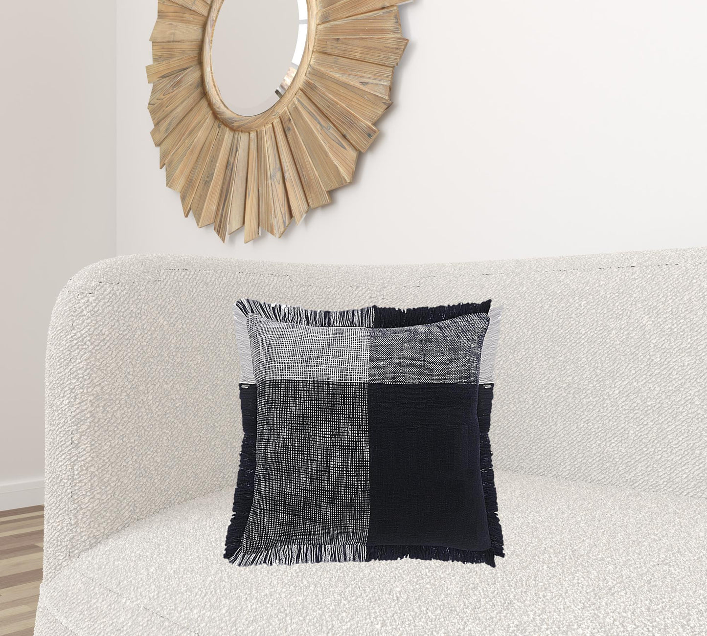 20" X 20" Navy Blue And White 100% Cotton Plaid Zippered Pillow