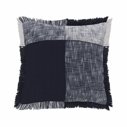 20" X 20" Navy Blue And White 100% Cotton Plaid Zippered Pillow