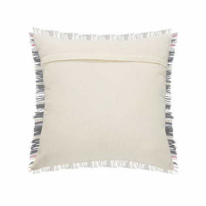 20" X 20" Gray White And Pink 100% Cotton Striped Zippered Pillow