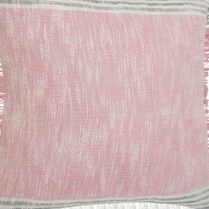 20" X 20" Pink Gray And White 100% Cotton Striped Zippered Pillow