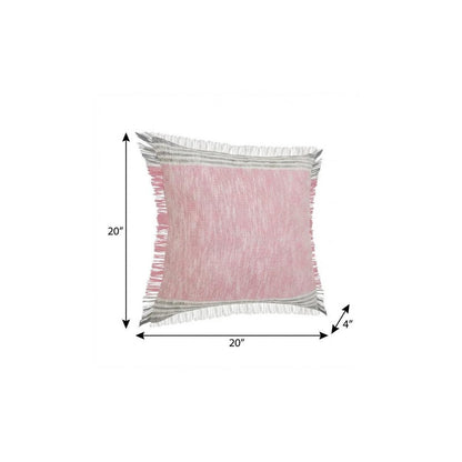 20" X 20" Pink Gray And White 100% Cotton Striped Zippered Pillow
