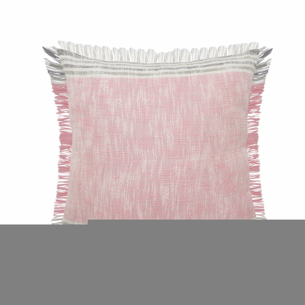 20" X 20" Pink Gray And White 100% Cotton Striped Zippered Pillow