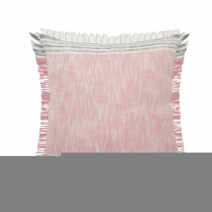 20" X 20" Pink Gray And White 100% Cotton Striped Zippered Pillow