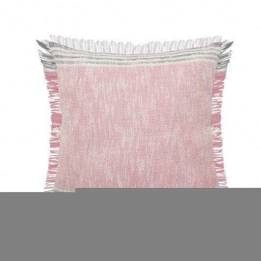 20" X 20" Pink Gray And White 100% Cotton Striped Zippered Pillow