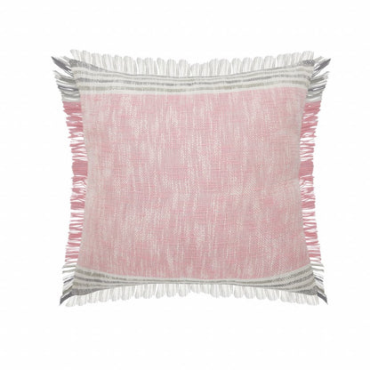 20" X 20" Pink Gray And White 100% Cotton Striped Zippered Pillow