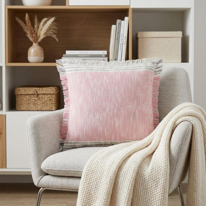 20" X 20" Pink Gray And White 100% Cotton Striped Zippered Pillow