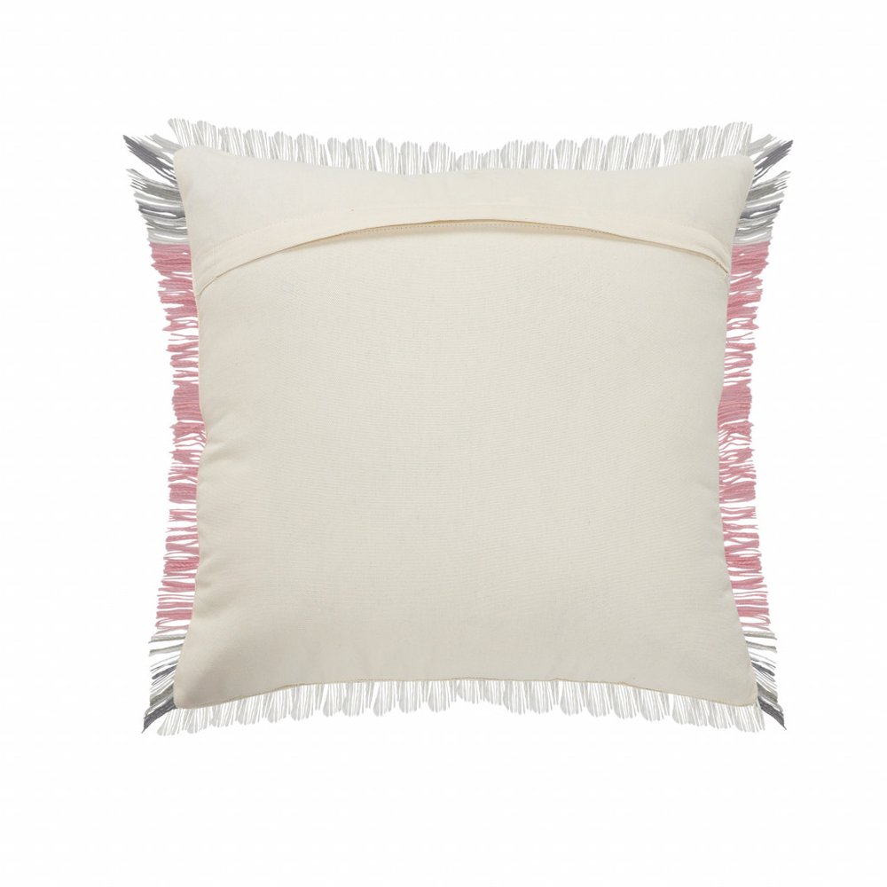 20" X 20" Pink Gray And White 100% Cotton Striped Zippered Pillow