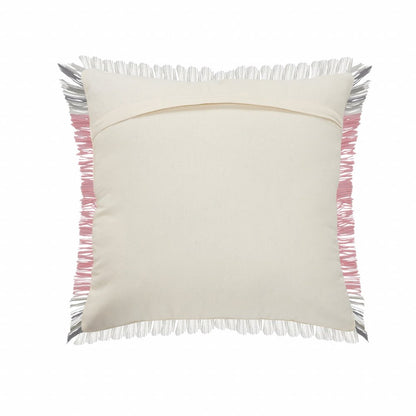 20" X 20" Pink Gray And White 100% Cotton Striped Zippered Pillow