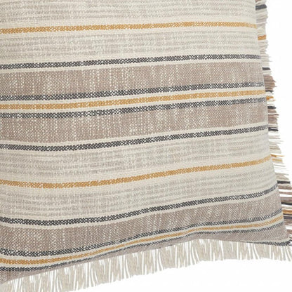20" X 20" Taupe Gray Yellow And Navy 100% Cotton Striped Zippered Pillow