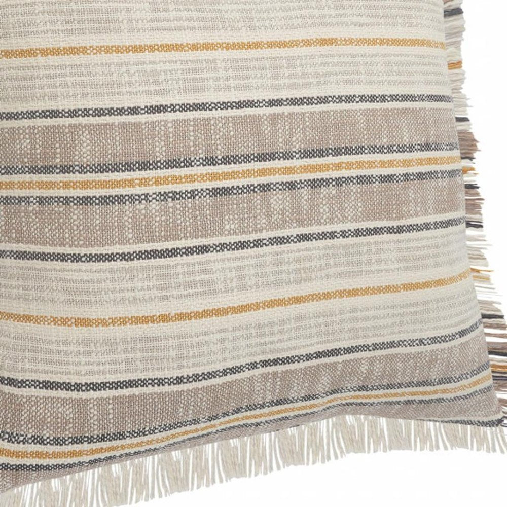 20" X 20" Taupe Gray Yellow And Navy 100% Cotton Striped Zippered Pillow