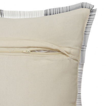 20" Gray And White Cotton Plaid Throw Pillow with Fringe