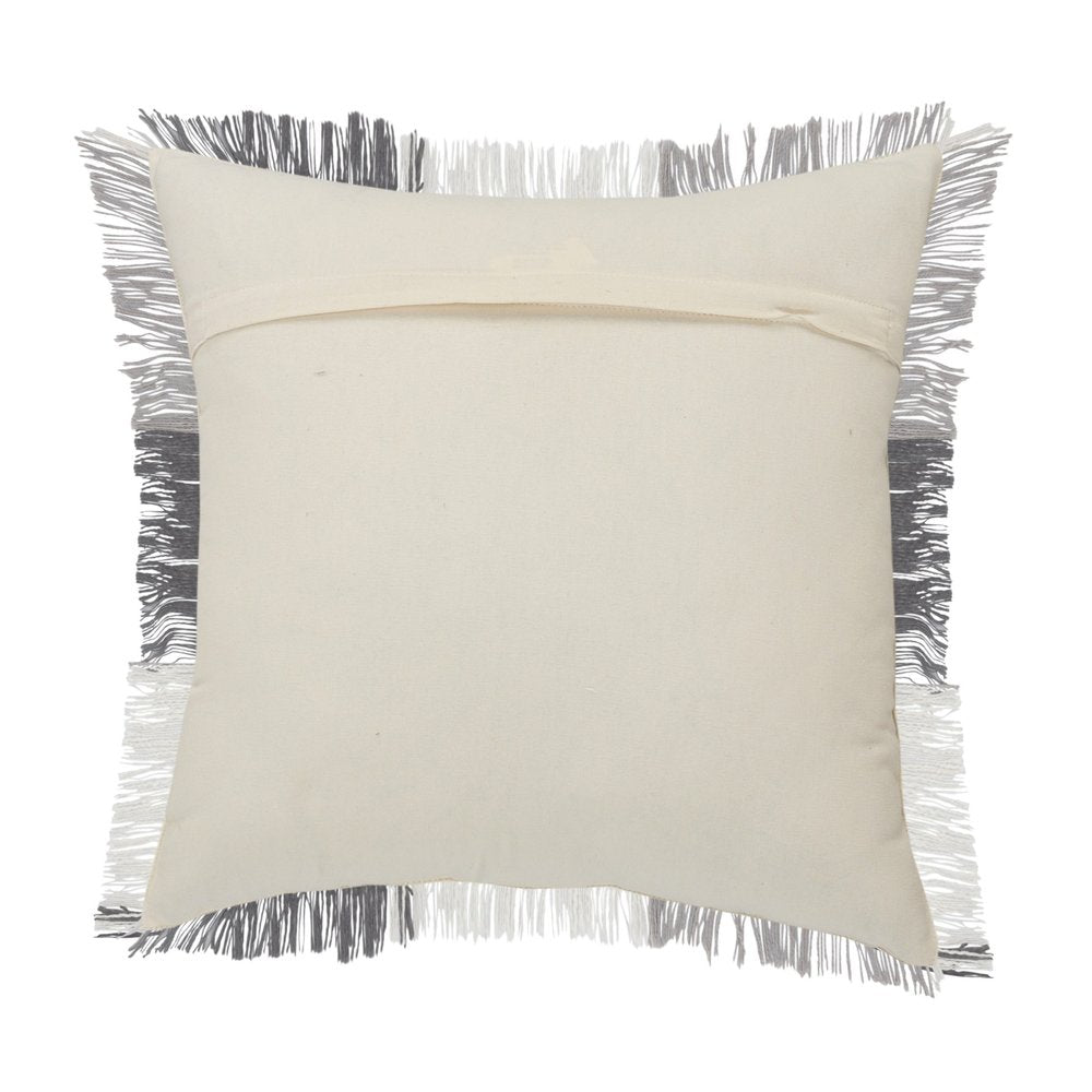 20" Gray And White Cotton Plaid Throw Pillow with Fringe