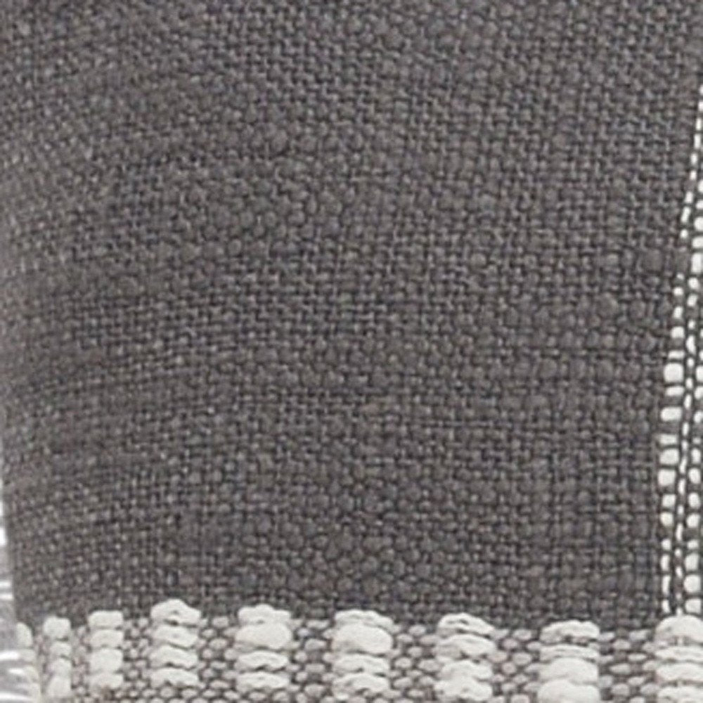 20" Gray And White Cotton Plaid Throw Pillow with Fringe