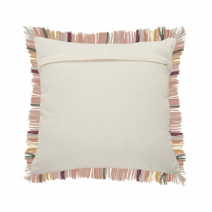 20" Pink And Yellow Cotton Plaid Throw Pillow with Fringe